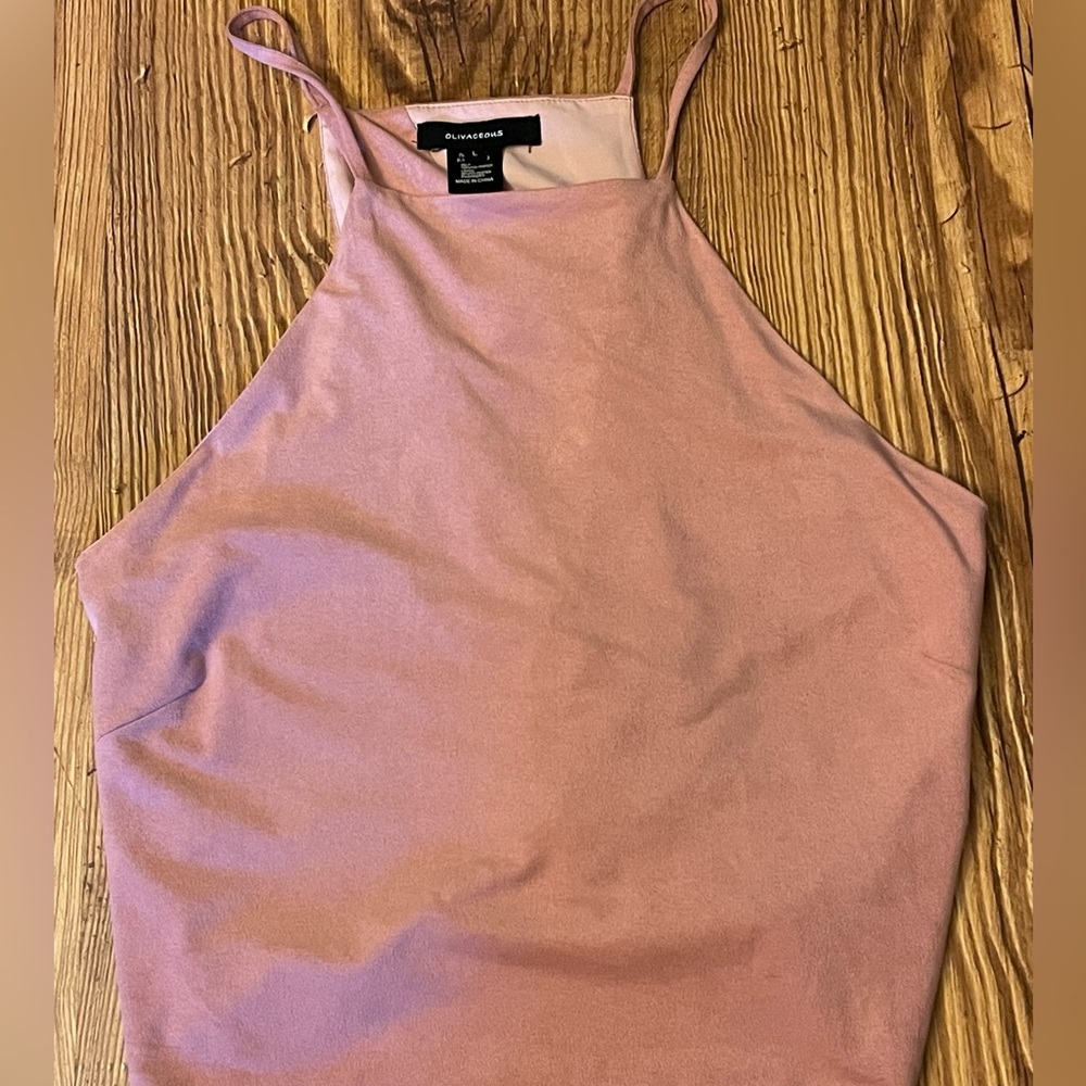 Olivaceous size Large, Pink, suede, halter top, split back